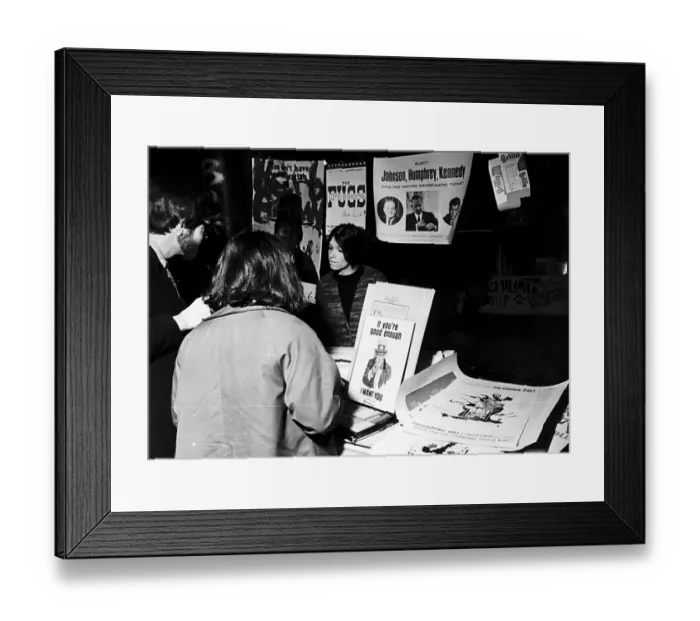 Framed Print : Roundhouse Happening Sale hippies bookstall posters