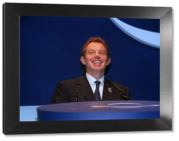Tony Blair Prime Minister July 1998, giving a speech on the NHS at Earls Court show