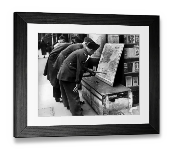Framed Print : War: London June 1944 This is where we go... airmen who may be waiting to join Framed Print : War: London June 1944 This is where we go... airmen who may be waiting to join