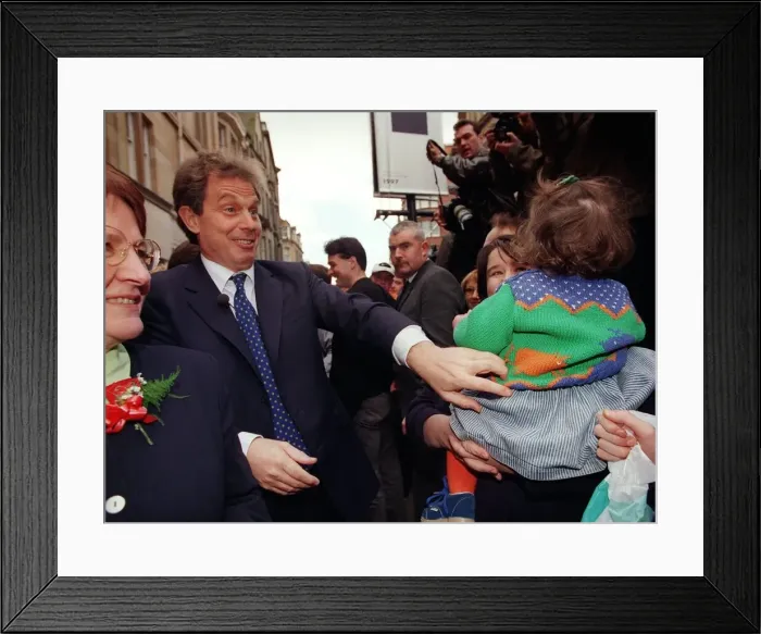 Framed Print : Tony Blair talking to people in Stirling. 1990s Framed Print : Tony Blair talking to people in Stirling. 1990s
