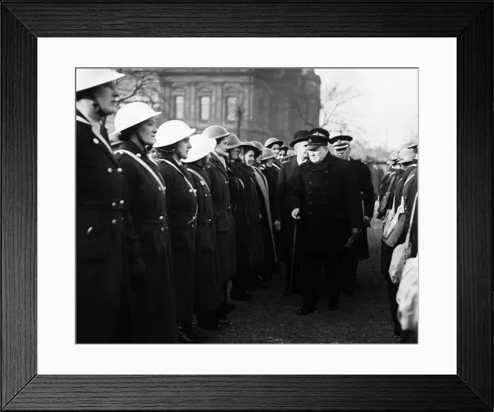 Framed Print : British Prime Minister Winston Churchill inspects female ARP wardens in Glasgow during Framed Print : British Prime Minister Winston Churchill inspects female ARP wardens in Glasgow during