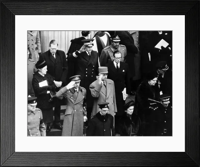 Framed Print : Winston Churchill funeral 1965 with royals and world leaders saluting on steps of St Framed Print : Winston Churchill funeral 1965 with royals and world leaders saluting on steps of St