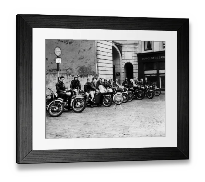 Framed Print : Fashion Rockers Youth A group of Rockers on their motorbikes in Greenock Framed Print : Fashion Rockers Youth A group of Rockers on their motorbikes in Greenock