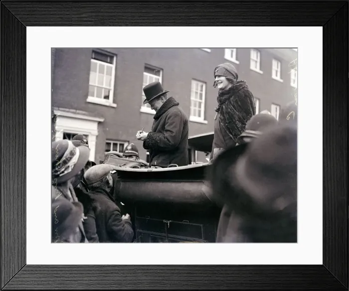 Framed Print : Winston Churchill is seen with his wife Clementine Churchill in an open topped car