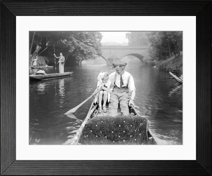 Framed Print : A soldier home from the front goes for a punt with his daughter down the river during Framed Print : A soldier home from the front goes for a punt with his daughter down the river during