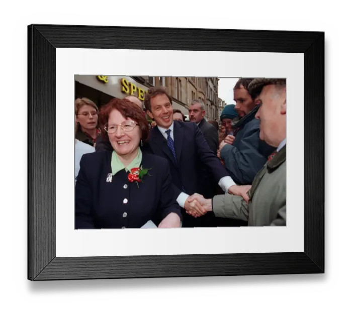 Framed Print : Tony Blair is mobbed as he goes walkabout in Stirling. 1990s Framed Print : Tony Blair is mobbed as he goes walkabout in Stirling. 1990s