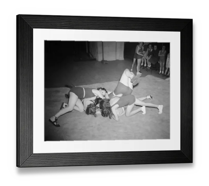 Framed Print : Girl Wrestlers 1941 women doing mens jobs during the war years