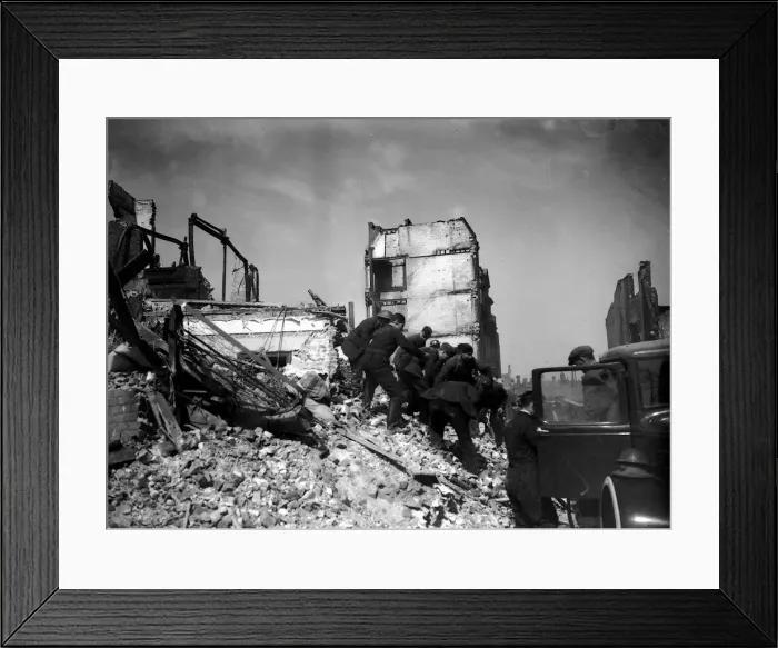 Framed Print : WW2 Air Raid Bomb Damage Norwich Members of the Auxillary Fire Service along with Framed Print : WW2 Air Raid Bomb Damage Norwich Members of the Auxillary Fire Service along with