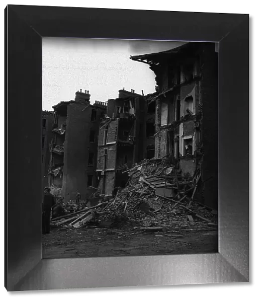 WW2 bomb damage to buildings in Maida Vale, London. Circa 1941
