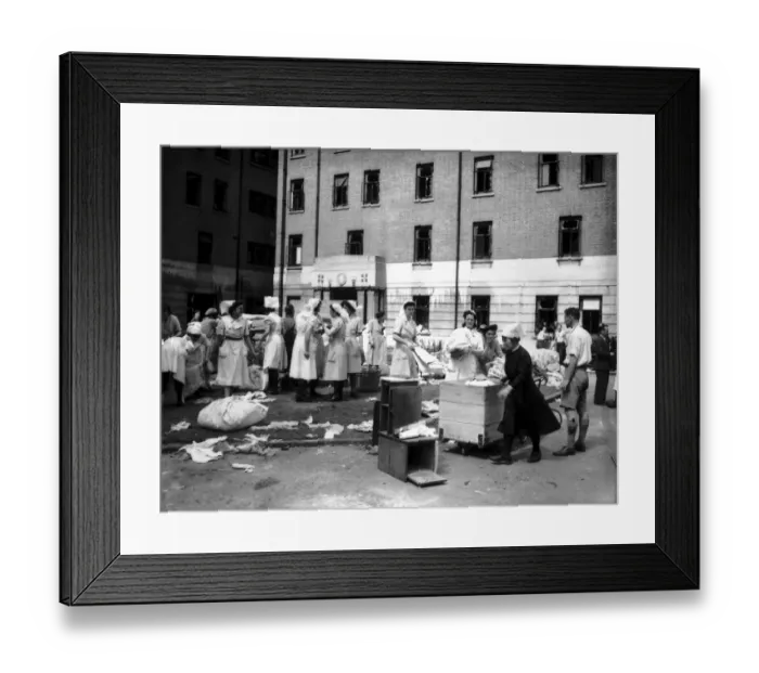 Framed Print : WW2 Lewisham Hospital Air Raid Bomb Damage July 1944 The nursing staff of Lewisham