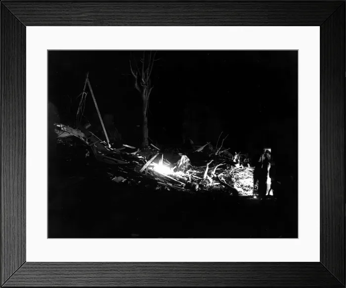 Framed Print : WW2 Air Raid V1 Bomb Damage July 1944 Rescue workers use flood lights to search
