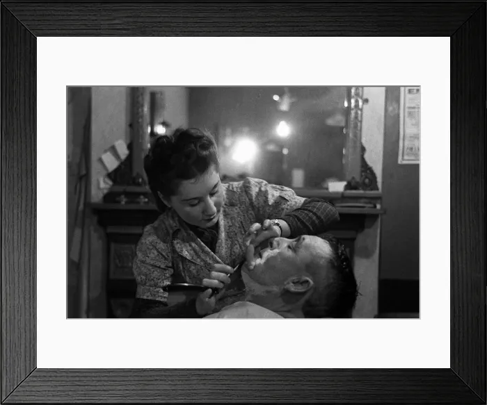 Framed Print : Ann Freedman Girl Barber working during WW2 - 1941 Women doing mens jobs during Framed Print : Ann Freedman Girl Barber working during WW2 - 1941 Women doing mens jobs during