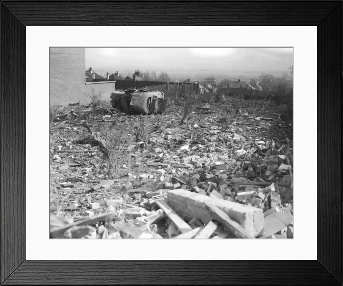 Framed Print : WW2 Air Raid Damage Chigwell Bomb damage at Chigwell - rubble Framed Print : WW2 Air Raid Damage Chigwell Bomb damage at Chigwell - rubble
