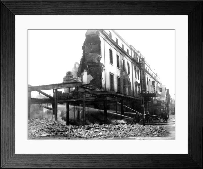 Framed Print : WW2 Air Raid Damage Bomb damage at Southampton, Firefighters put out fire after Framed Print : WW2 Air Raid Damage Bomb damage at Southampton, Firefighters put out fire after