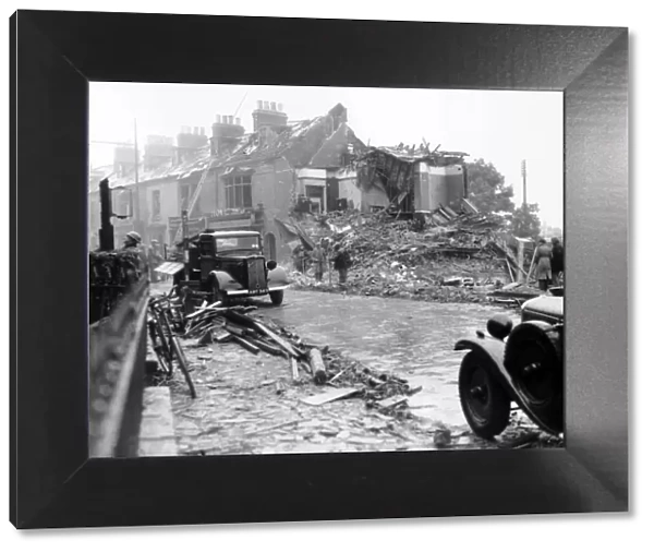 WW2 Air Raid Damage on a London street after a German bombing raid the night