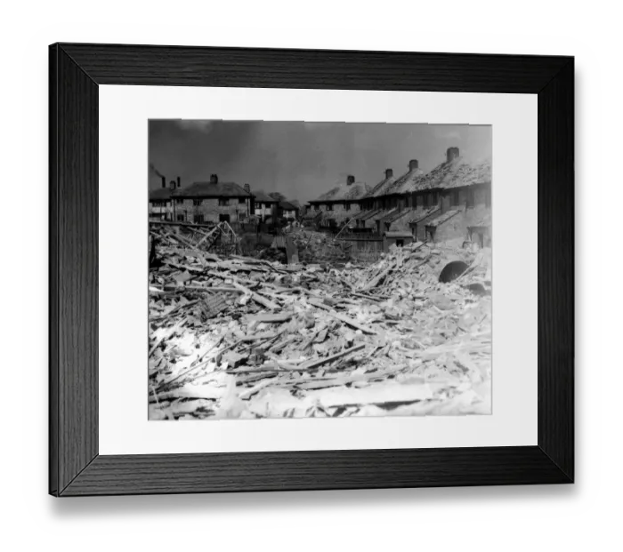 Framed Print : WW2 Merseyside Air Raid Bomb Damage 1940 The bomb damaged houses in Liverpool