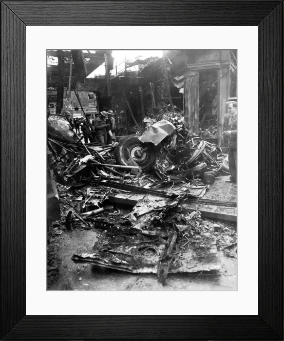 Framed Print : WW2 Air Raid Damage Soldiers examine debris after the blitz Framed Print : WW2 Air Raid Damage Soldiers examine debris after the blitz