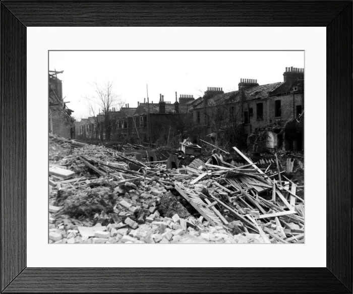 Framed Print : WW2 Air Raid Damage February 1945 Rocket raid at Brockley