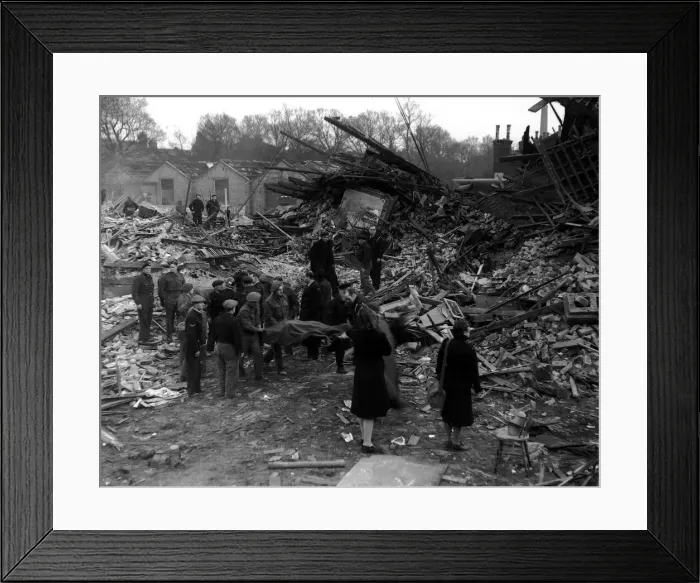 Framed Print : WW2 Air Raid Damage Rocket Raid at West Ham. Circa September 1944