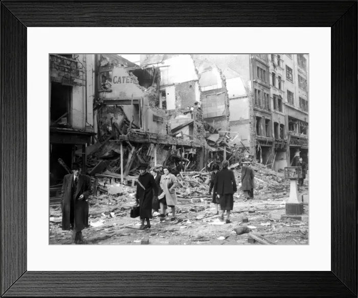 Framed Print : WW2 Air Raid Damage April 1941 Bomb damage in London People clear the streets Framed Print : WW2 Air Raid Damage April 1941 Bomb damage in London People clear the streets