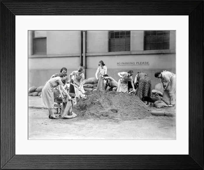 Framed Print : Ladies filling sandbags September 1939 Women fulfilling Mens work duties during Framed Print : Ladies filling sandbags September 1939 Women fulfilling Mens work duties during