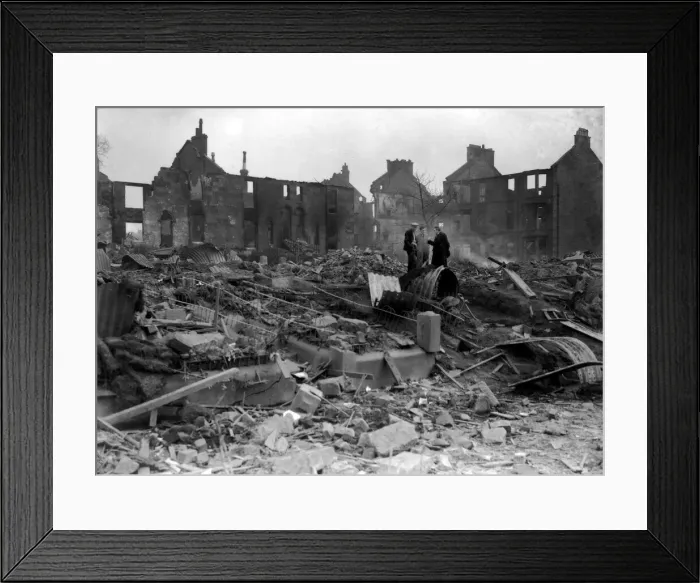 Framed Print : WW2 Air Raid Damage Bomb damage at Glasgow Clydeside 14th March 1941 Framed Print : WW2 Air Raid Damage Bomb damage at Glasgow Clydeside 14th March 1941