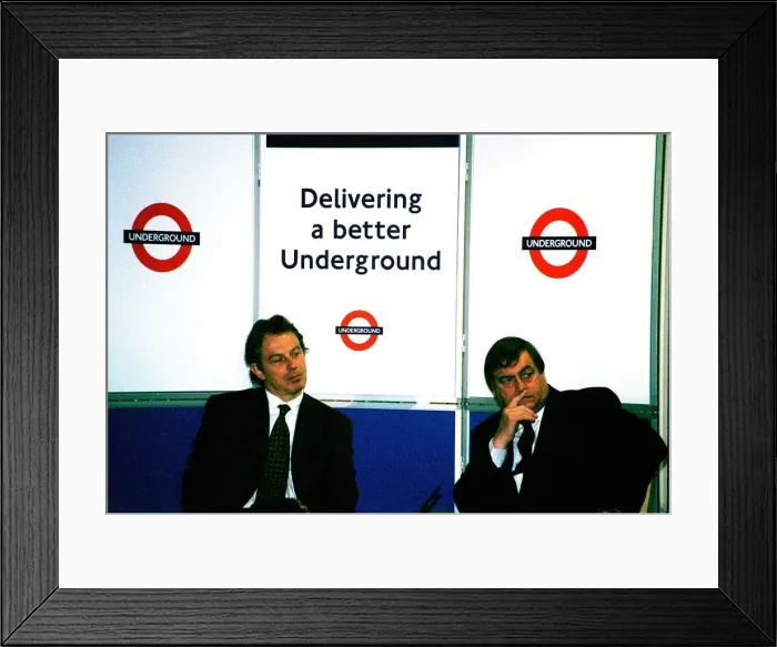 Framed Print : Tony Blair PM & John Prescott Deputy PM July 1999, listen to speakers at the meeting