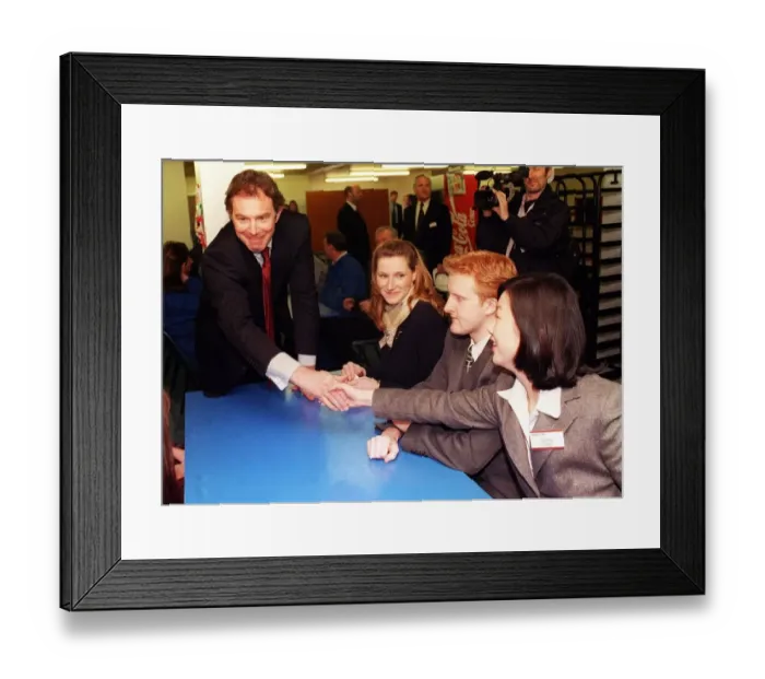 Framed Print : PM Tony Blair meet staff at Marconi 4th March 1999
