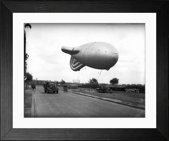 Framed Print : A Barrage balloon during WW2 Circa September 1939