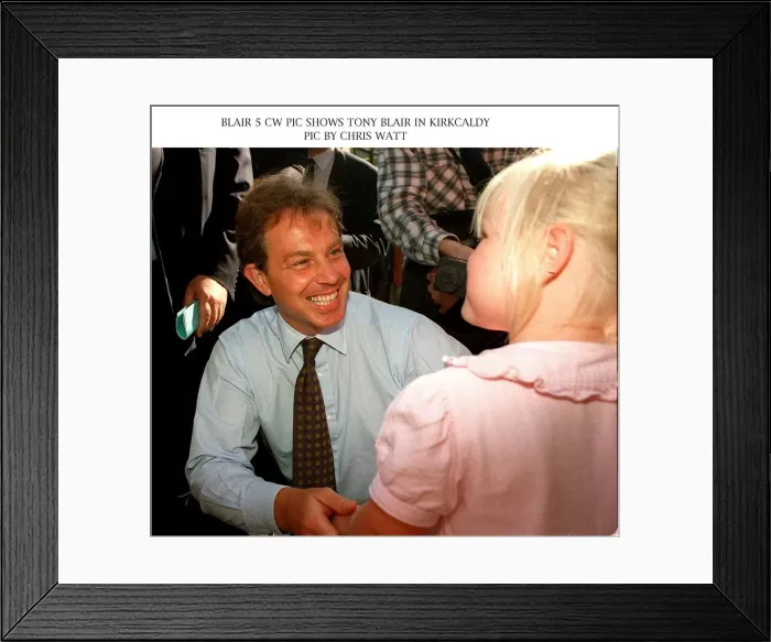 Framed Print : Tony Blair MP Labour Party leader talks to a child on a visit to Kirkcaldy Scotland