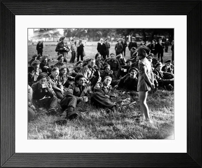 Framed Print : War: Invasion of France June 1944 10 years old Edna McCundle entertains the troops Framed Print : War: Invasion of France June 1944 10 years old Edna McCundle entertains the troops