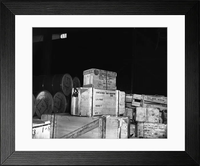 Framed Print : Suez Crisis 1956 British arms waiting to be shipped to Egypt for the Egyptian Army Framed Print : Suez Crisis 1956 British arms waiting to be shipped to Egypt for the Egyptian Army