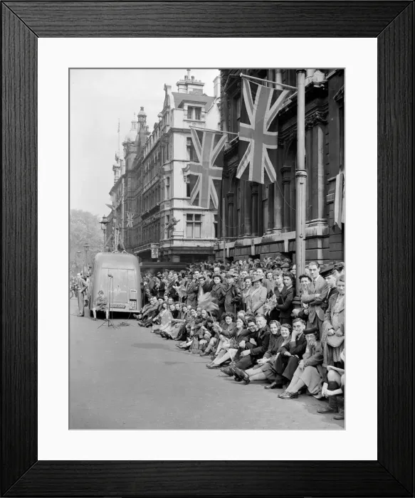 Framed Print : At 3pm on 8 May 1945, Prime Minister, Winston Churchill announced that the war in Europe