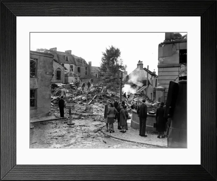 Framed Print : WW2 Air Raid Damage August 1943 Bomb damage on the south coast People survey Framed Print : WW2 Air Raid Damage August 1943 Bomb damage on the south coast People survey