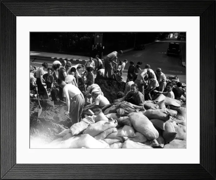 Framed Print : WW2 People filling sandbags Framed Print : WW2 People filling sandbags