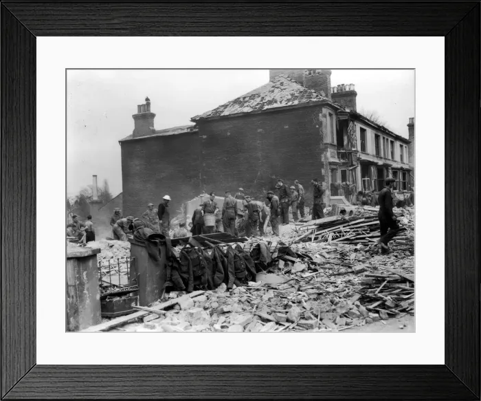 Framed Print : WW2 Air Raid Damage Air raid damage at Ashford Kent 24th March 1943