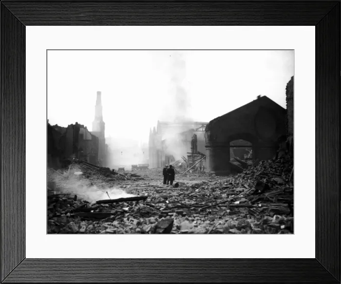 Framed Print : WW2 Air Raid Damage Bomb damage at Liverpool A lone person surverys Framed Print : WW2 Air Raid Damage Bomb damage at Liverpool A lone person surverys