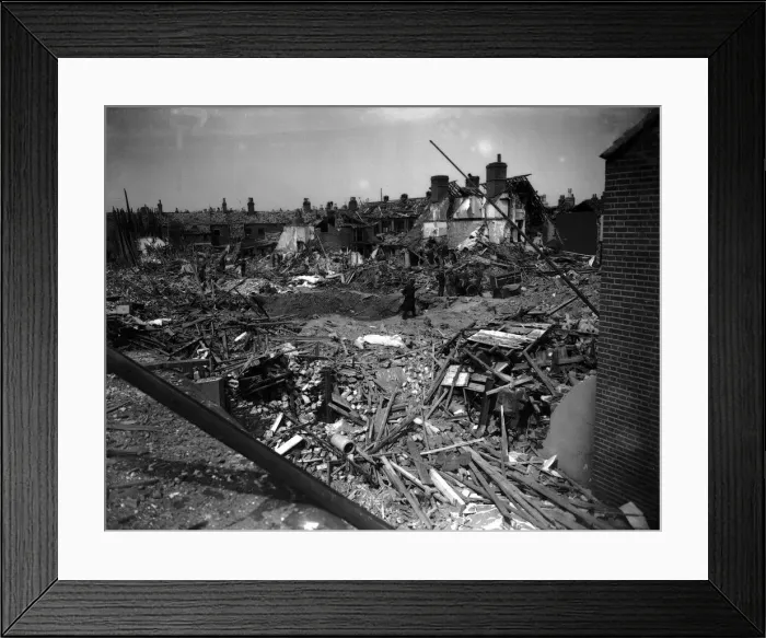 Framed Print : WW2 Air Raid Damage Bomb damage at Norwich Circa April 1942