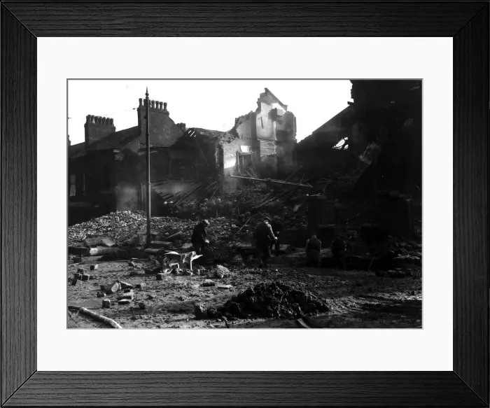 Framed Print : WW2 Air Raid Damage Bomb damage at on Merseyside Framed Print : WW2 Air Raid Damage Bomb damage at on Merseyside