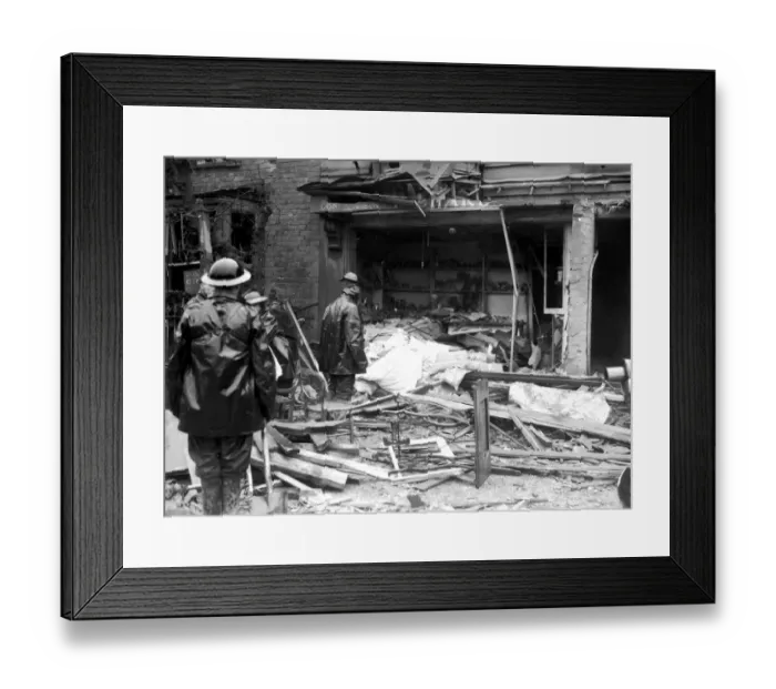 Framed Print : WW2 Air Raid Damage Rescue workers at a bombed site after during blitz Framed Print : WW2 Air Raid Damage Rescue workers at a bombed site after during blitz