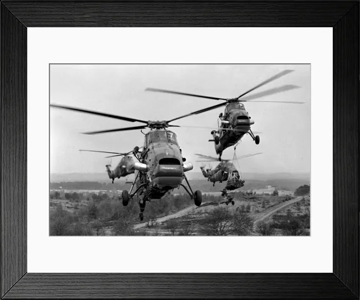 Framed Print : Heavy Equipment Drop Rehearsal April 1967 Westland Wessex support helicopters Framed Print : Heavy Equipment Drop Rehearsal April 1967 Westland Wessex support helicopters