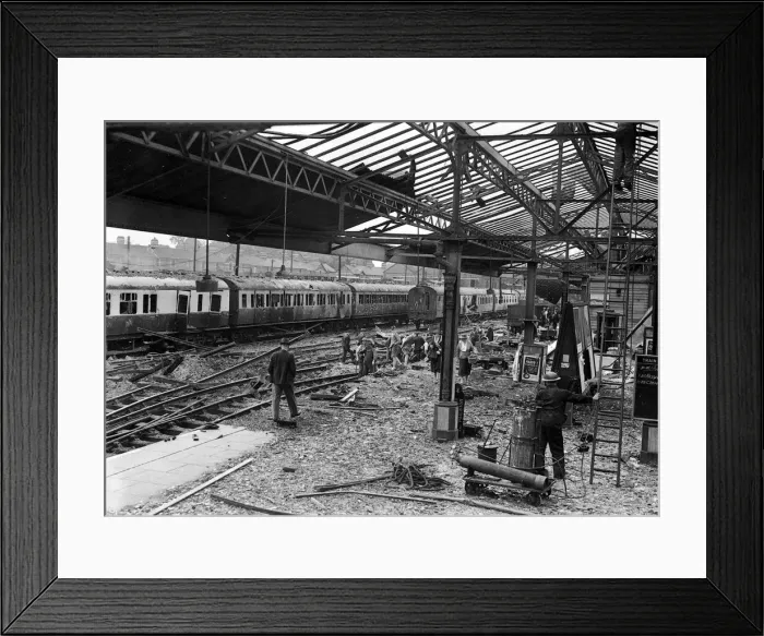Framed Print : WW2 Air Raid Damage Bomb damage at Newton Abbot Railway Station Framed Print : WW2 Air Raid Damage Bomb damage at Newton Abbot Railway Station