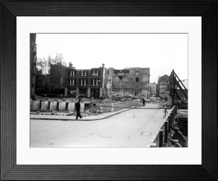 Framed Print : WW2 Air Raid Damage Fetter Lane bomb damage - policemen on the beat on Fetter Lane