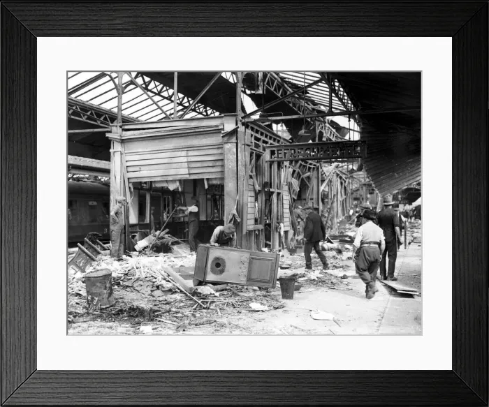 Framed Print : WW2 Air Raid Damage Bomb damage at Newton Abbot Railway Station Framed Print : WW2 Air Raid Damage Bomb damage at Newton Abbot Railway Station