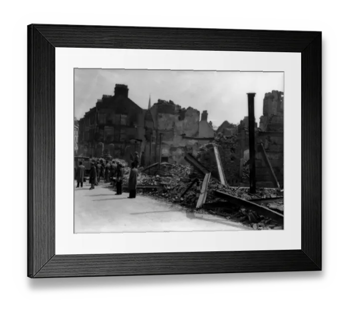 Framed Print : Plymouth Bomb Damage WW2 Civilians and rescue workers search through the the bomb