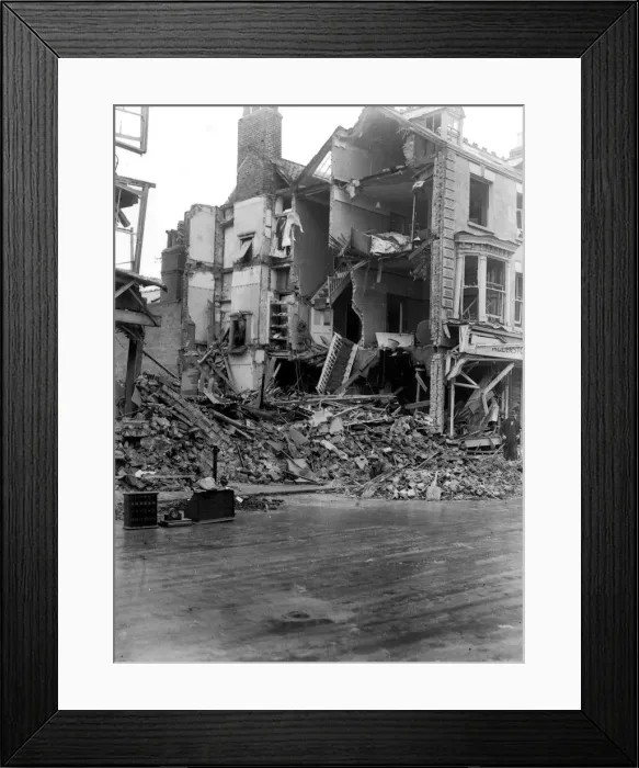 Framed Print : WW2 Air Raid Bomb Damage Dover 1940 The wreckage of a parade of shops destroyed Framed Print : WW2 Air Raid Bomb Damage Dover 1940 The wreckage of a parade of shops destroyed