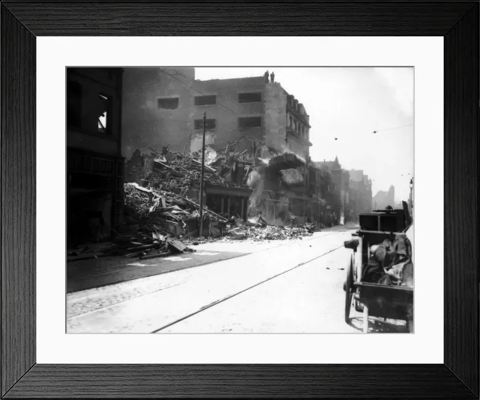 Framed Print : WW2 Air Raid Bomb Damage Sheffield Collapsed buildings on one of the major