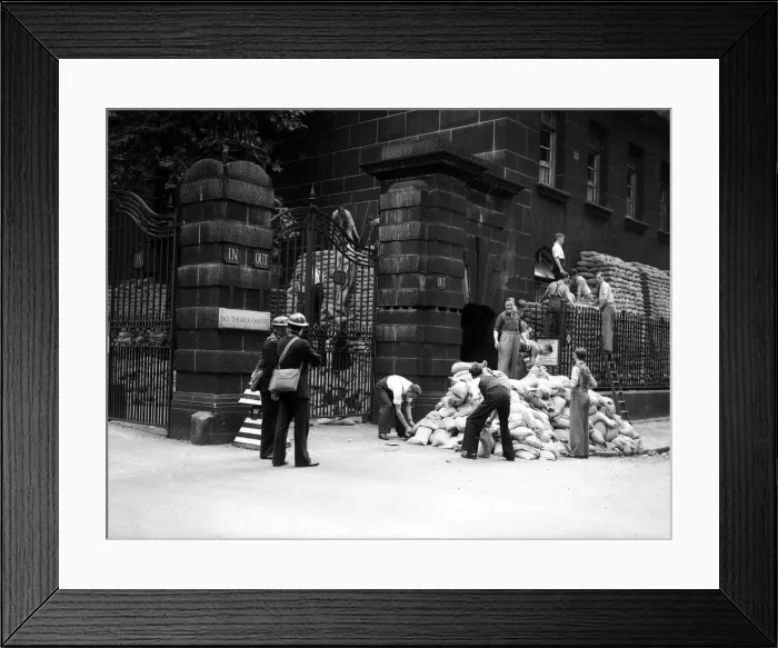 Framed Print : WW2 Air Raid Damage September 1939 Building been sandbagged Framed Print : WW2 Air Raid Damage September 1939 Building been sandbagged