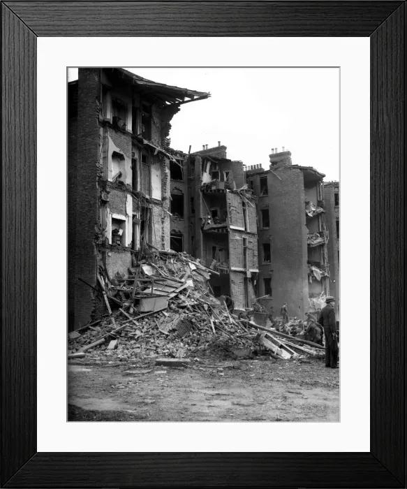 Framed Print : WW2 Air Raid Damage Maida Vale Bomb damage at Maida Vale Buildings collapse