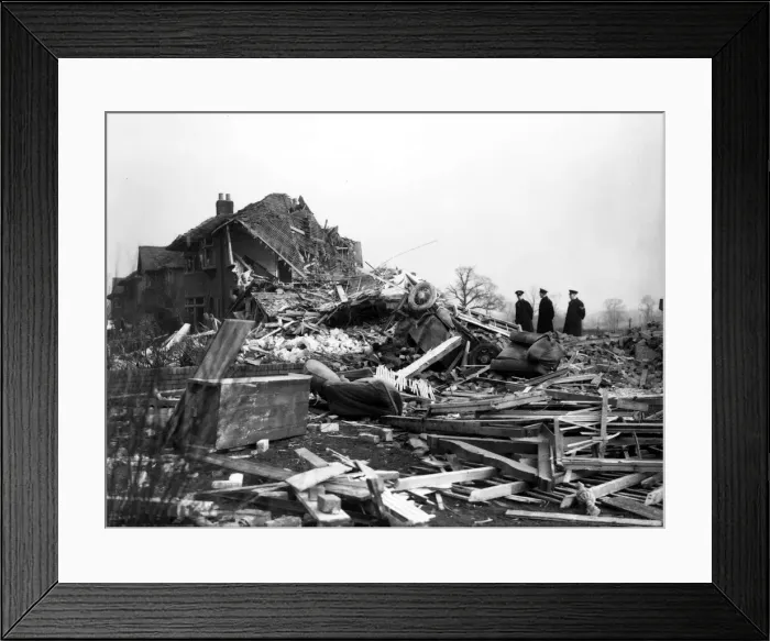 Framed Print : WW2 Air Raid Damage December 1944 Buzz bomb raid in Northern England Three Framed Print : WW2 Air Raid Damage December 1944 Buzz bomb raid in Northern England Three